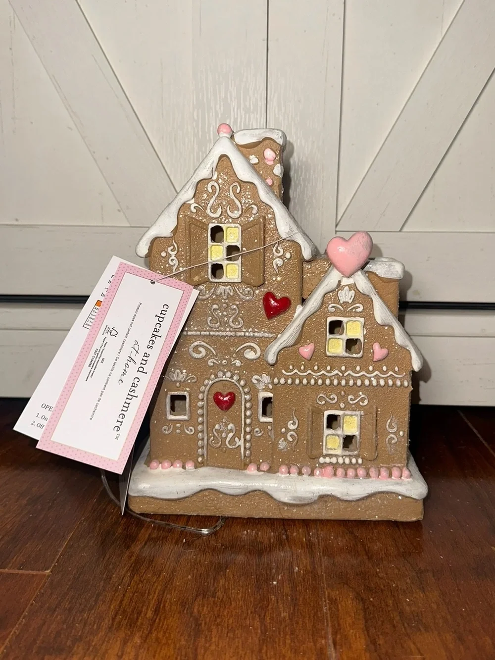 Cupcakes & Cashmere Pink Hearts LED Gingerbread House Holiday Accent
